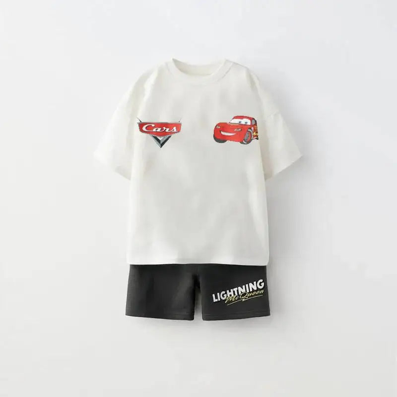 1-6 Age Boys Clothes Casual Tracksuit Printed Cartoon Car Kids Short Sleeve Suit Summer Fashion T-shirt Shorts 2piece Set 2025
