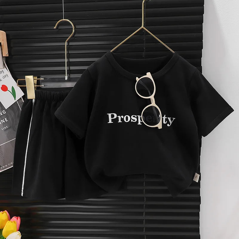 2024 New Children's Short-sleeved Suit Girls Boys T-shirt Summer Baby Fashion Sports Casual Sets Clothes Children's Clothing
