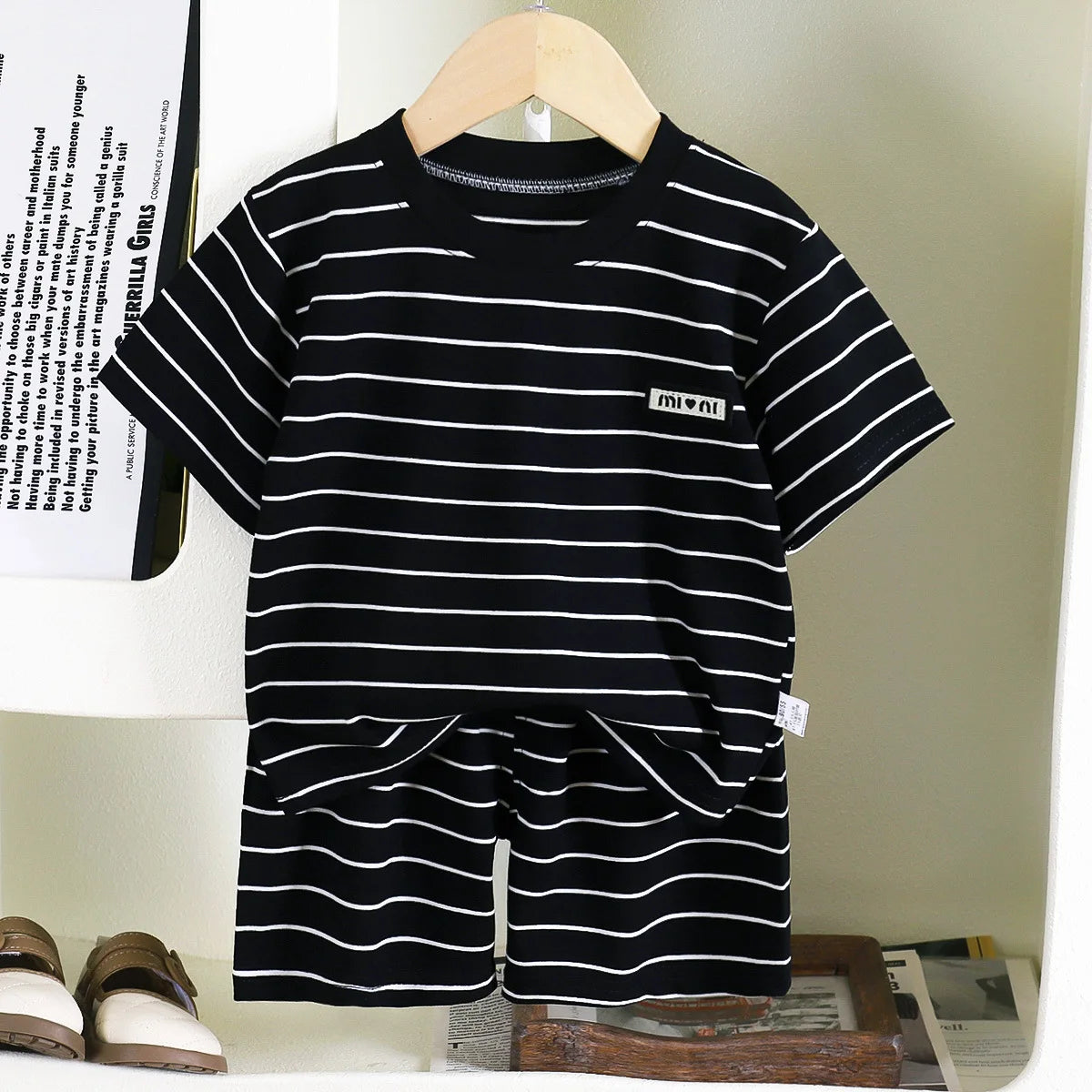 New Summer Children's Top and Bottom Clothes Set Striped Casual Sports Short Sleeve Two Piece Set Clothing