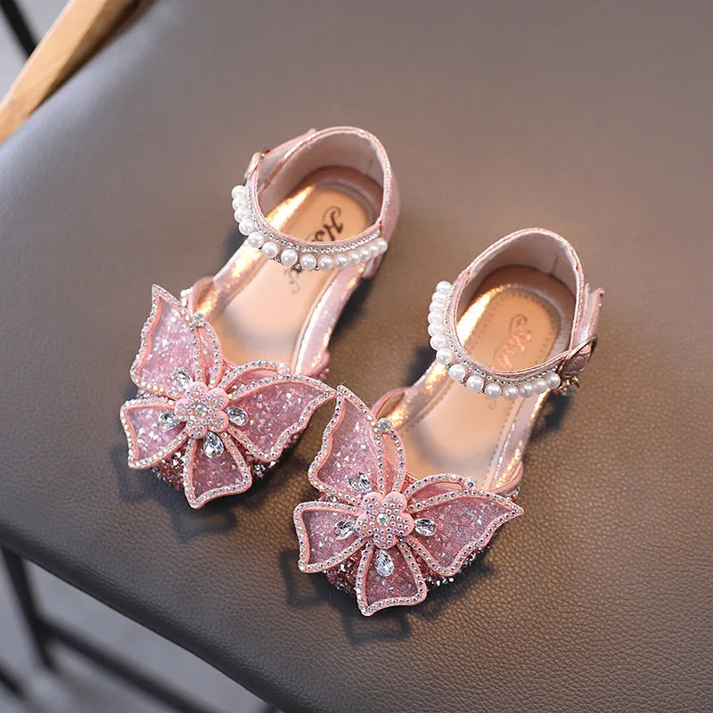 Summer Girls Sandals Fashion Sequins Rhinestone Bow Girls Princess Shoes Baby Girl Shoes Flat Heel Sandals Size 21-35