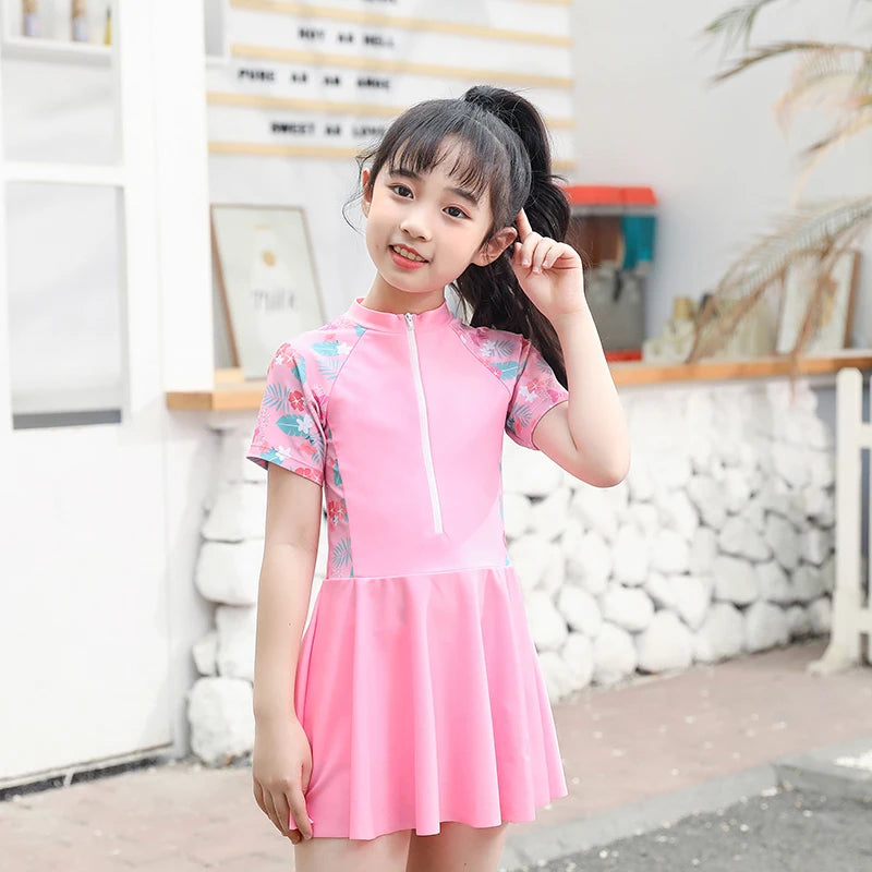 Kids Girl Swimming Suit One Piece Beach Dress Quick Dry Swimwear Teenage Girl Swimsuits Children 3 to 16 Years Girl Bathing Suit