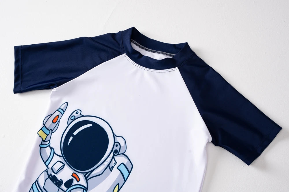 Summer Children's Swimsuit Boy Short Sleeve Beachwear Anstronaut Kids Cartoon Cute Quick Drying Boys Swimsuit Set Boys Swim Suit