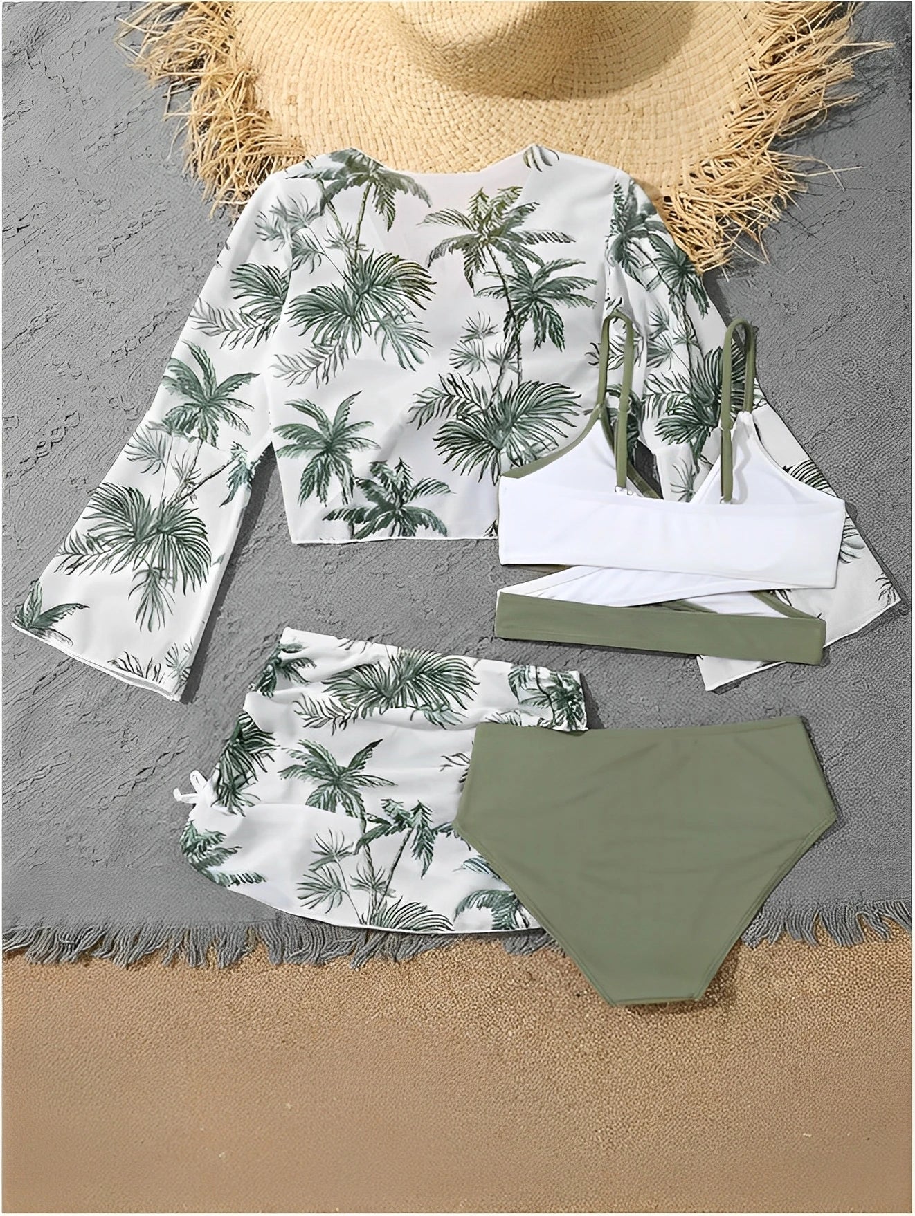 4 Pieces Bikini Top & Skirt 2025 Girls Swimsuit Kids High Waist Swimwear Children Bathers Bathing Swimming Swim Suit Beachwear