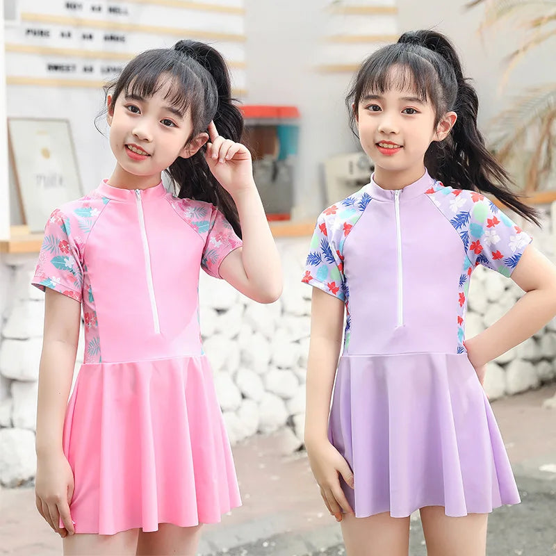 Kids Girl Swimming Suit One Piece Beach Dress Quick Dry Swimwear Teenage Girl Swimsuits Children 3 to 16 Years Girl Bathing Suit