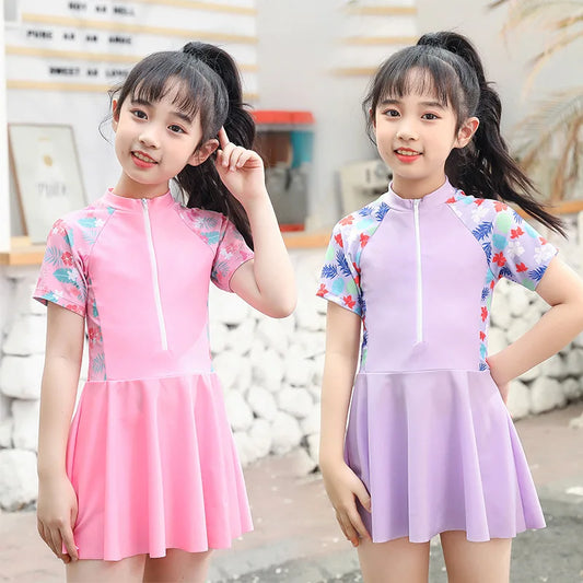 Kids Girl Swimming Suit One Piece Beach Dress Quick Dry Swimwear Teenage Girl Swimsuits Children 3 to 16 Years Girl Bathing Suit