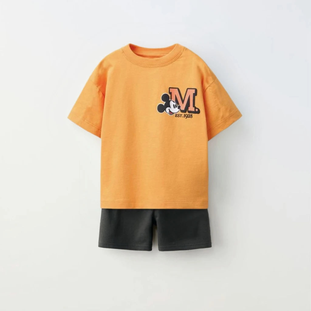 Child Short Sleeve Outfits Casual Loose Crewneck Tops+Shorts Two Piece Set Outdoor Wear Kids Cartoon TShirt Loose Shorts Clothes