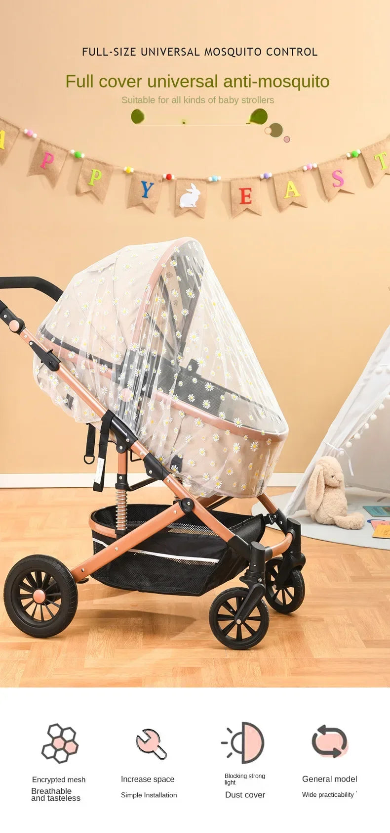 Baby Stroller Mosquito Net Pushchair Cart Insect Shield Net Baby Stroller Accessories Mesh Safe Infants Protection Mesh Cover