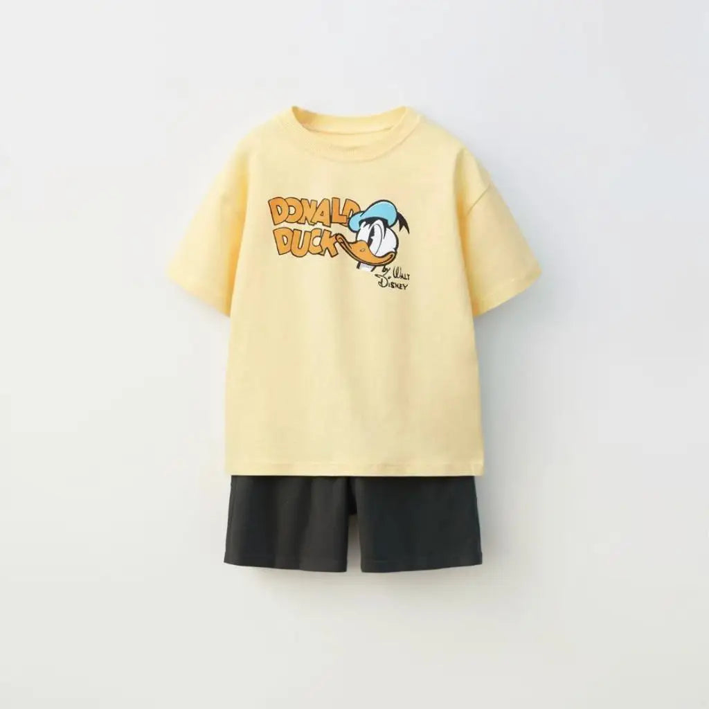 Child Short Sleeve Outfits Casual Loose Crewneck Tops+Shorts Two Piece Set Outdoor Wear Kids Cartoon TShirt Loose Shorts Clothes