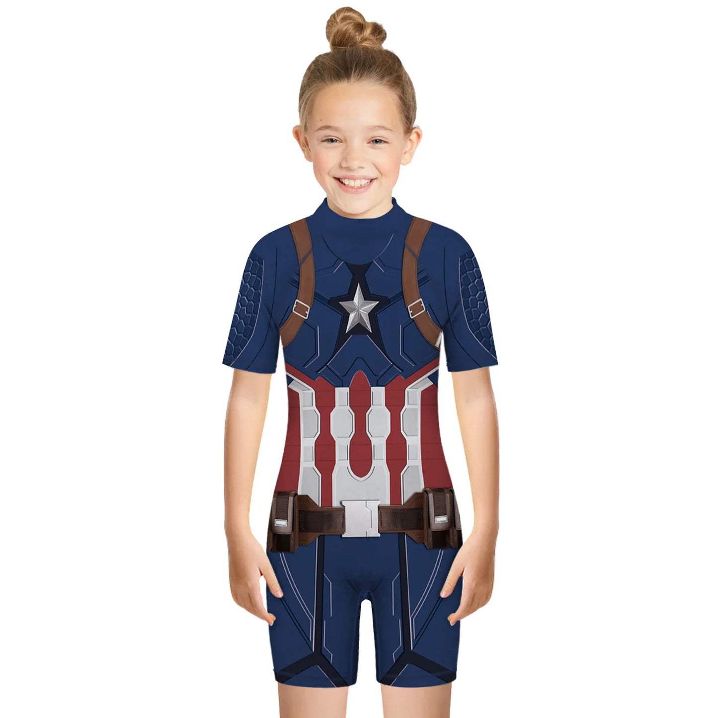 Children One Pieces Swimsuit Superhero 3D Print Playsuit Child Short Sleeve Swimwear Beach Bathing Suit Swim Wear For Boys Girls