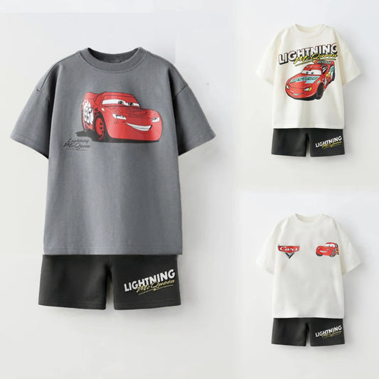 1-6 Age Boys Clothes Casual Tracksuit Printed Cartoon Car Kids Short Sleeve Suit Summer Fashion T-shirt Shorts 2piece Set 2025