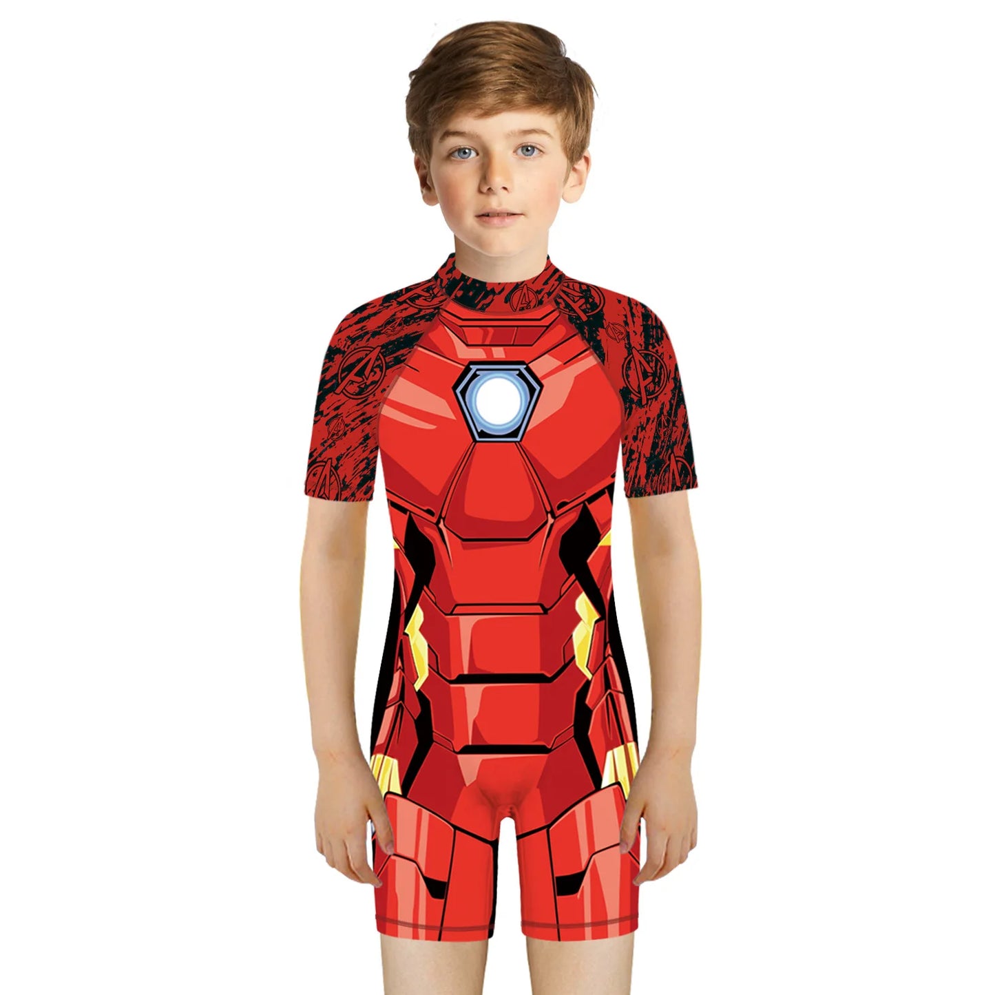 Children One Pieces Swimsuit Superhero 3D Print Playsuit Child Short Sleeve Swimwear Beach Bathing Suit Swim Wear For Boys Girls
