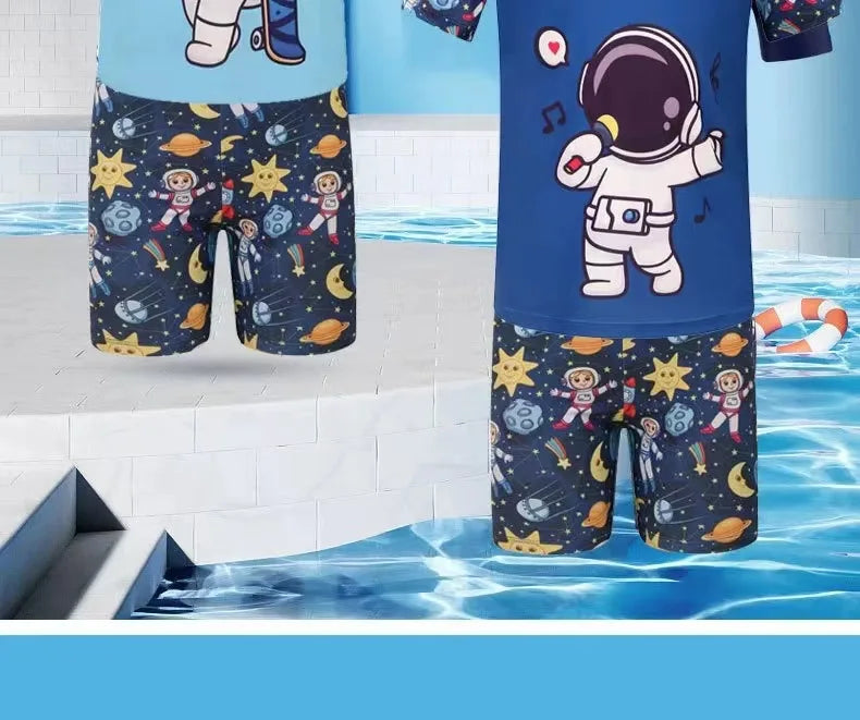 Summer Set Cartoon Print Kids Boys Swimwear Children's Swimsuit  Surfing Suit Swimming Clothes For Boy Beachwear with Hat