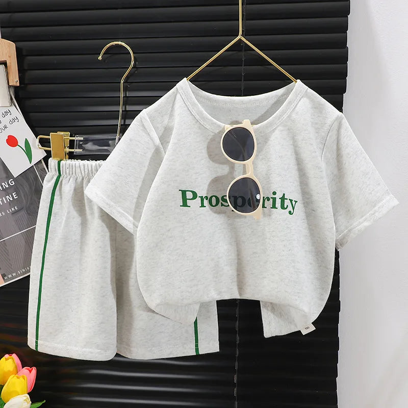2024 New Children's Short-sleeved Suit Girls Boys T-shirt Summer Baby Fashion Sports Casual Sets Clothes Children's Clothing