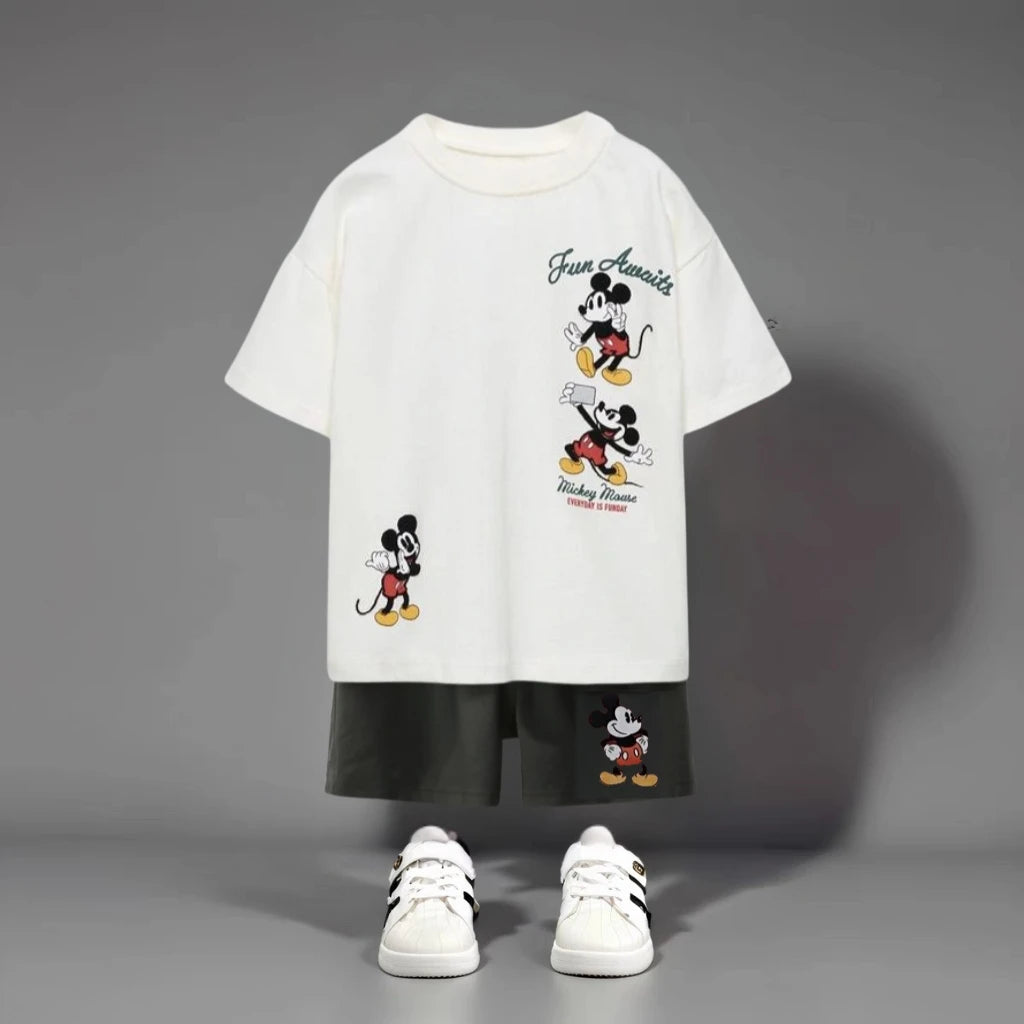 1 2 3 5 7years Boys Clothes Summer Short Sleeve Suit Cartoon Mickey T-shirt Shorts Kids Two Piece Set Children's Wear Tracksuits