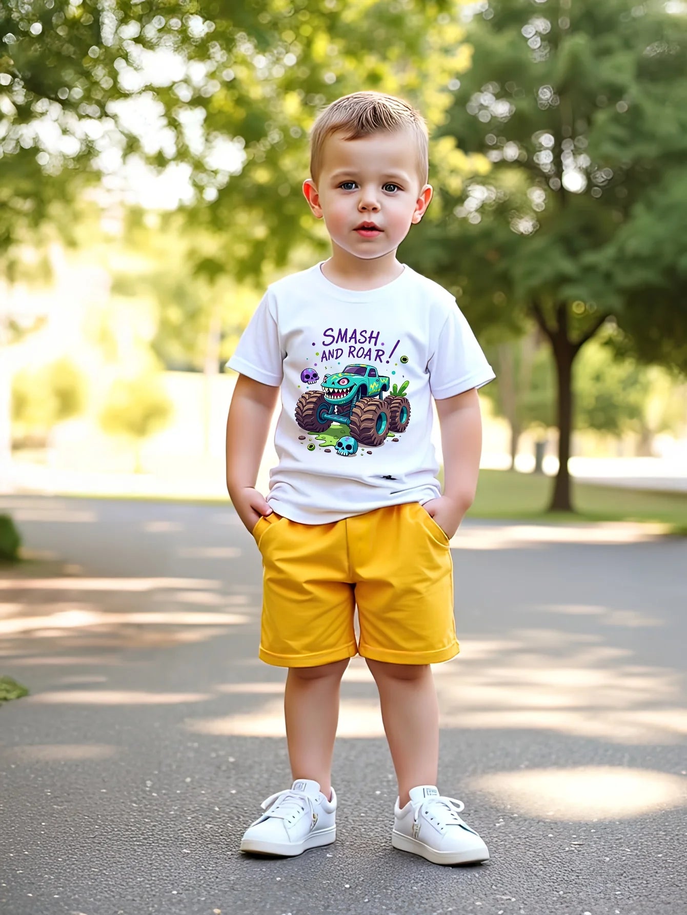 The 2025 summer new 3D truck print casual and simple set is suitable for both daily and outing outfits