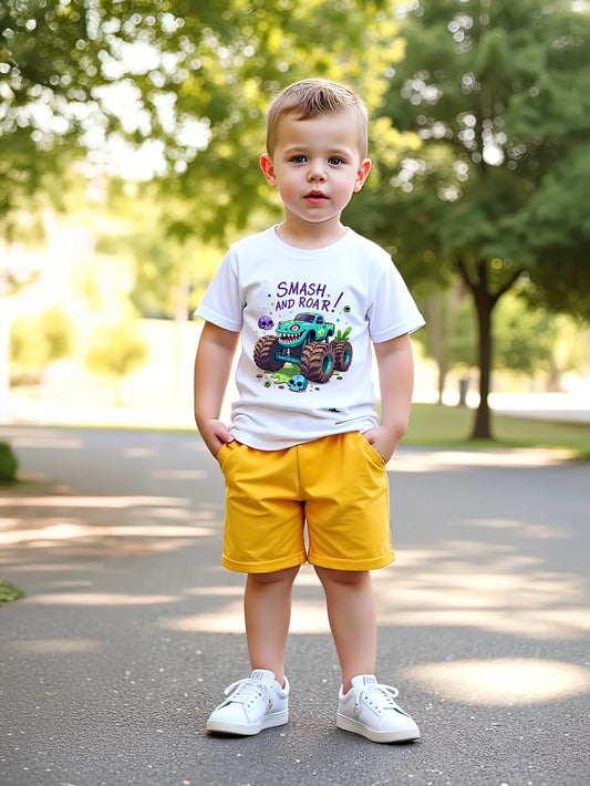 The 2025 summer new 3D truck print casual and simple set is suitable for both daily and outing outfits