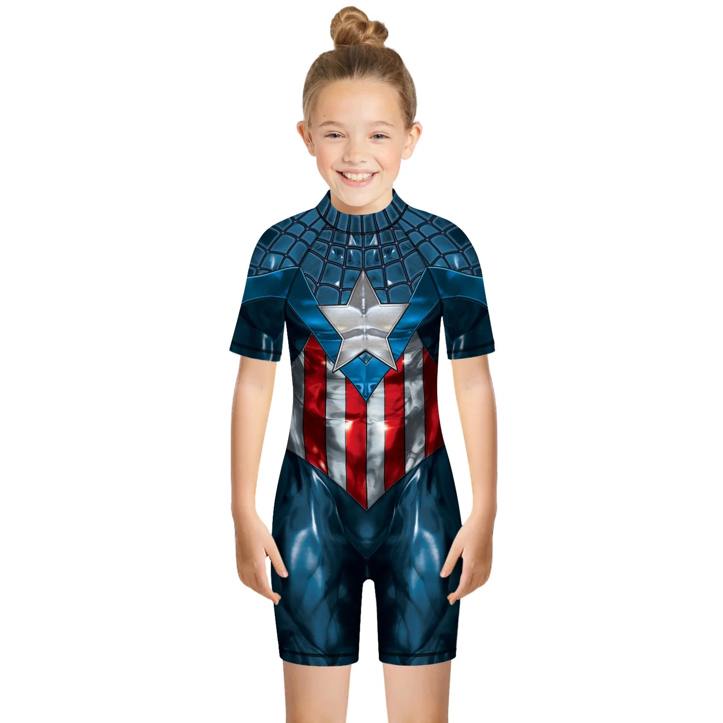Children One Pieces Swimsuit Superhero 3D Print Playsuit Child Short Sleeve Swimwear Beach Bathing Suit Swim Wear For Boys Girls