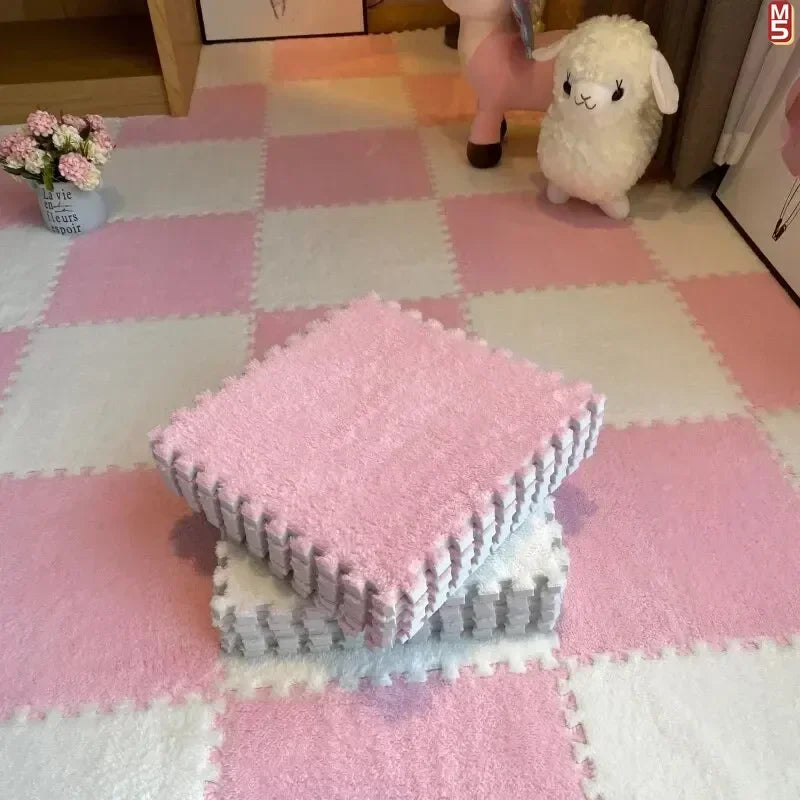 1-10 PCS Plush Foam Floor Mats Carpet Square Foam Floor Mats Fluffy Interlocking Floor Tiles for Bedroom Kindergarten Playground