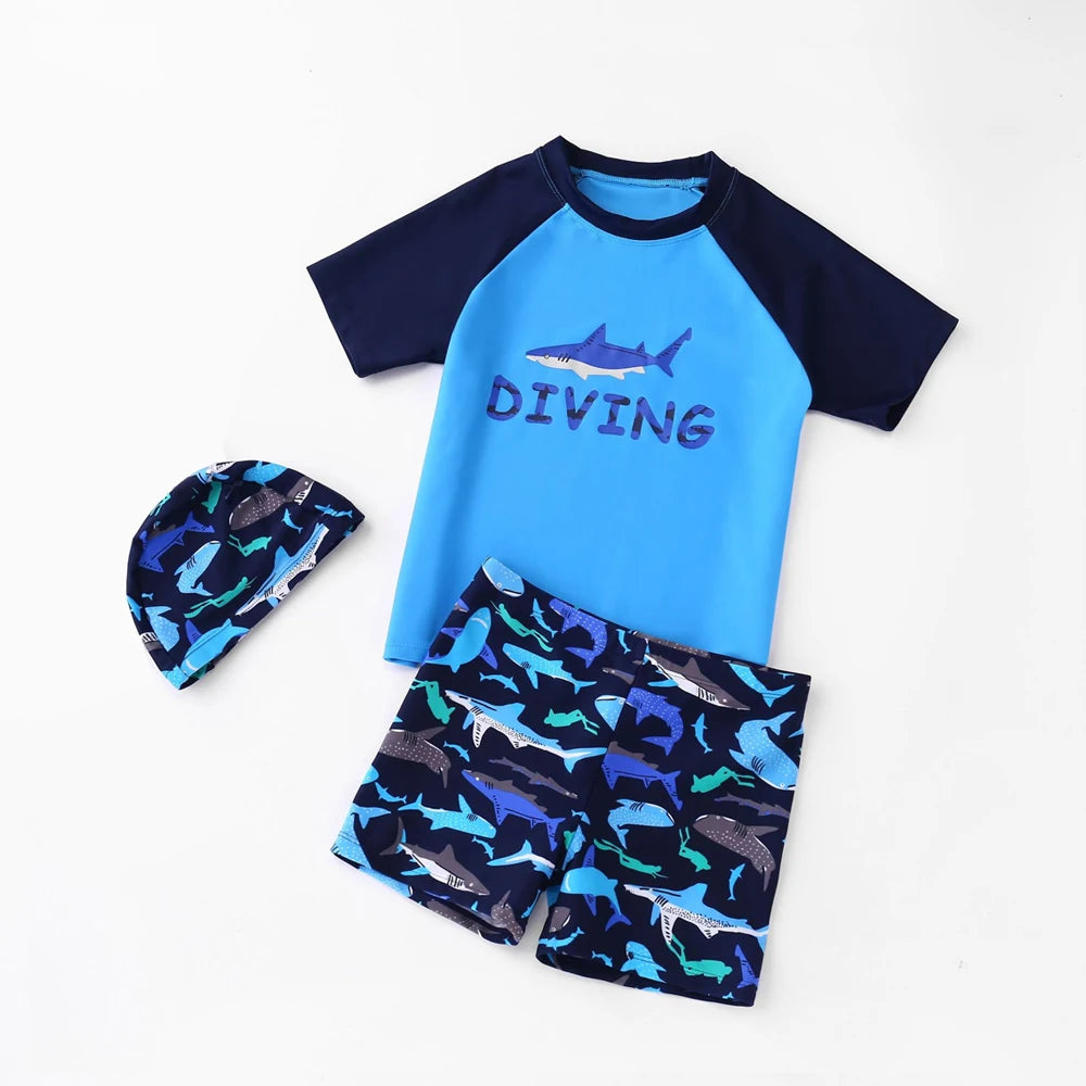 Summer Children's Swimsuit Boy Short Sleeve Beachwear Anstronaut Kids Cartoon Cute Quick Drying Boys Swimsuit Set Boys Swim Suit