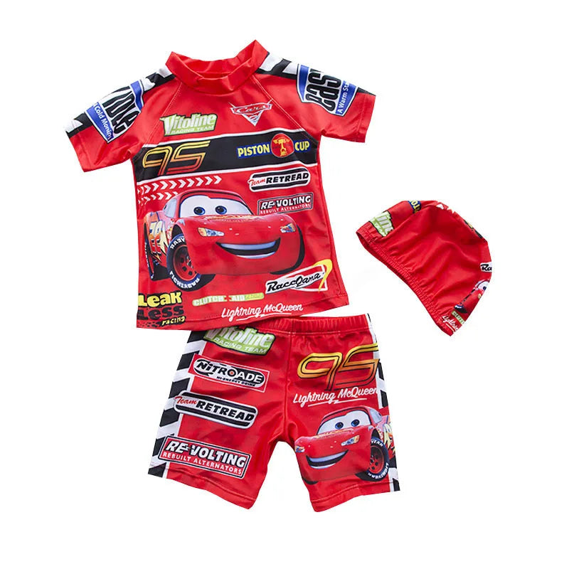 Swimsuit Boy Two Piece Suits Short Sleeve Sunscreen Quick Drying Swimwear Children Cool Cartoon Beachwear Bathing Suit