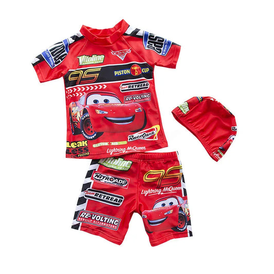 Swimsuit Boy Two Piece Suits Short Sleeve Sunscreen Quick Drying Swimwear Children Cool Cartoon Beachwear Bathing Suit