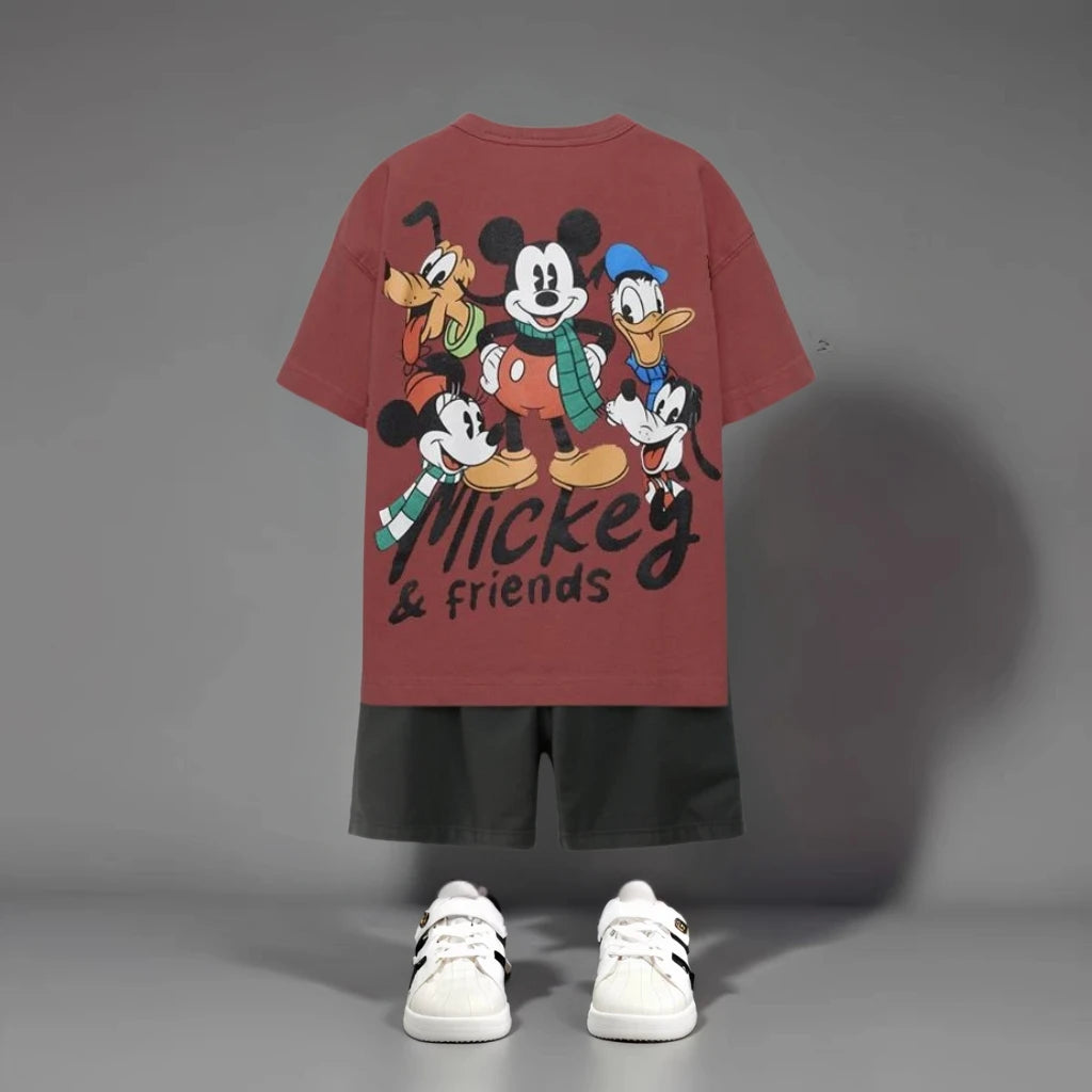 1 2 3 5 7years Boys Clothes Summer Short Sleeve Suit Cartoon Mickey T-shirt Shorts Kids Two Piece Set Children's Wear Tracksuits