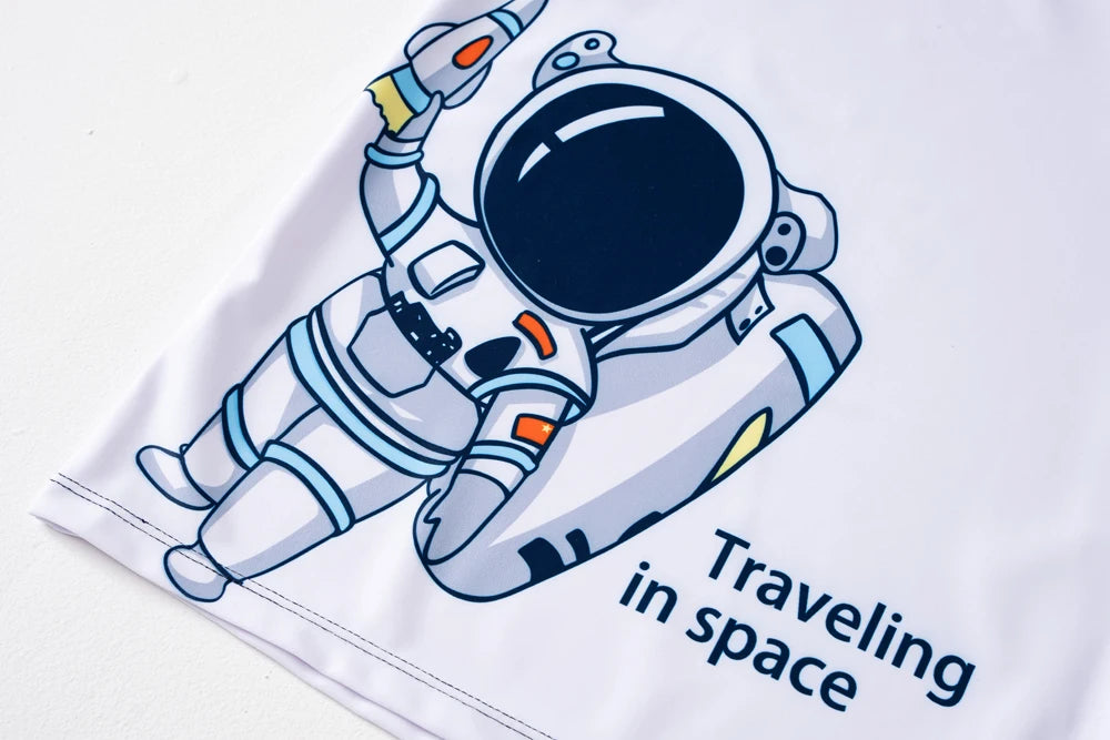 Summer Children's Swimsuit Boy Short Sleeve Beachwear Anstronaut Kids Cartoon Cute Quick Drying Boys Swimsuit Set Boys Swim Suit
