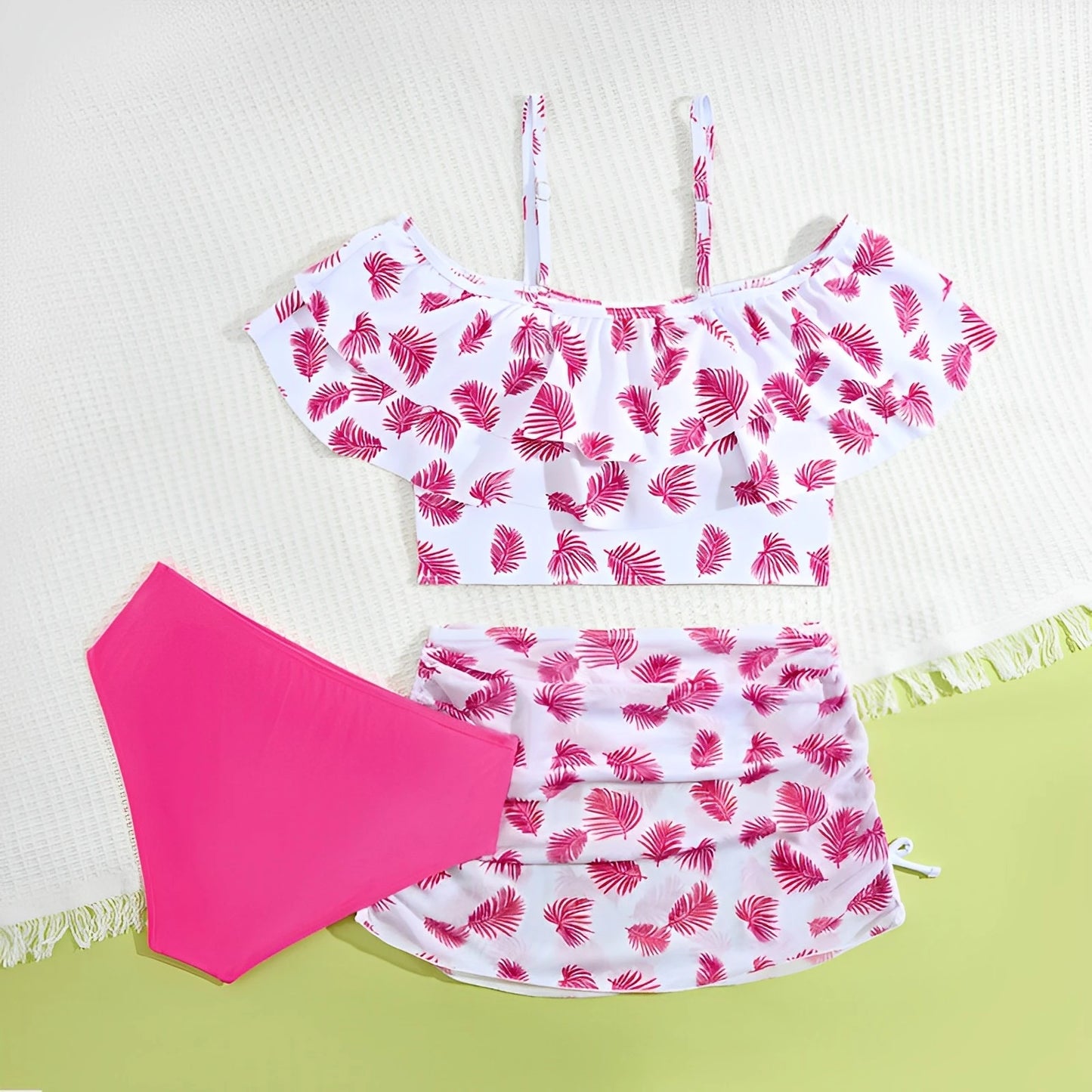 3 Pieces Ruffle Bikini 2025 Girls Swimsuit High Waist Kids Swimwear Female & Beach Skirt Children Swimming Bathing Swim Suit