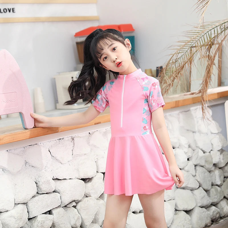 Kids Girl Swimming Suit One Piece Beach Dress Quick Dry Swimwear Teenage Girl Swimsuits Children 3 to 16 Years Girl Bathing Suit