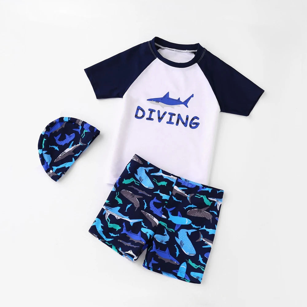 Summer Children's Swimsuit Boy Short Sleeve Beachwear Anstronaut Kids Cartoon Cute Quick Drying Boys Swimsuit Set Boys Swim Suit