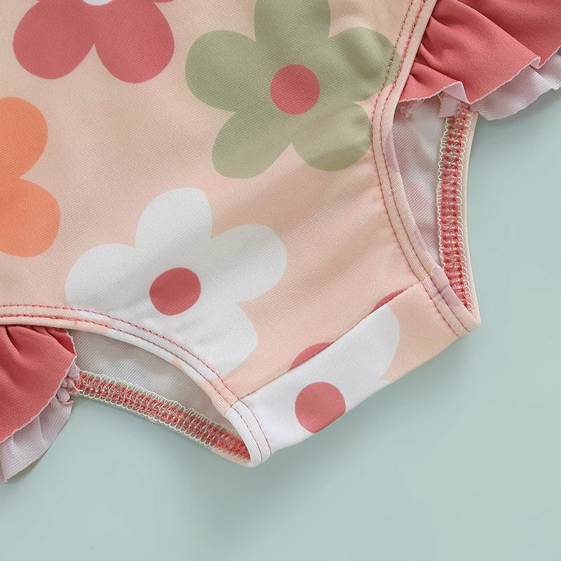 1-6T Toddler Girl Rash Guard Swimsuit Floral/Bowknot Print Sleeveless Tie Up Bathing Suit Beach Holiday Swimwear