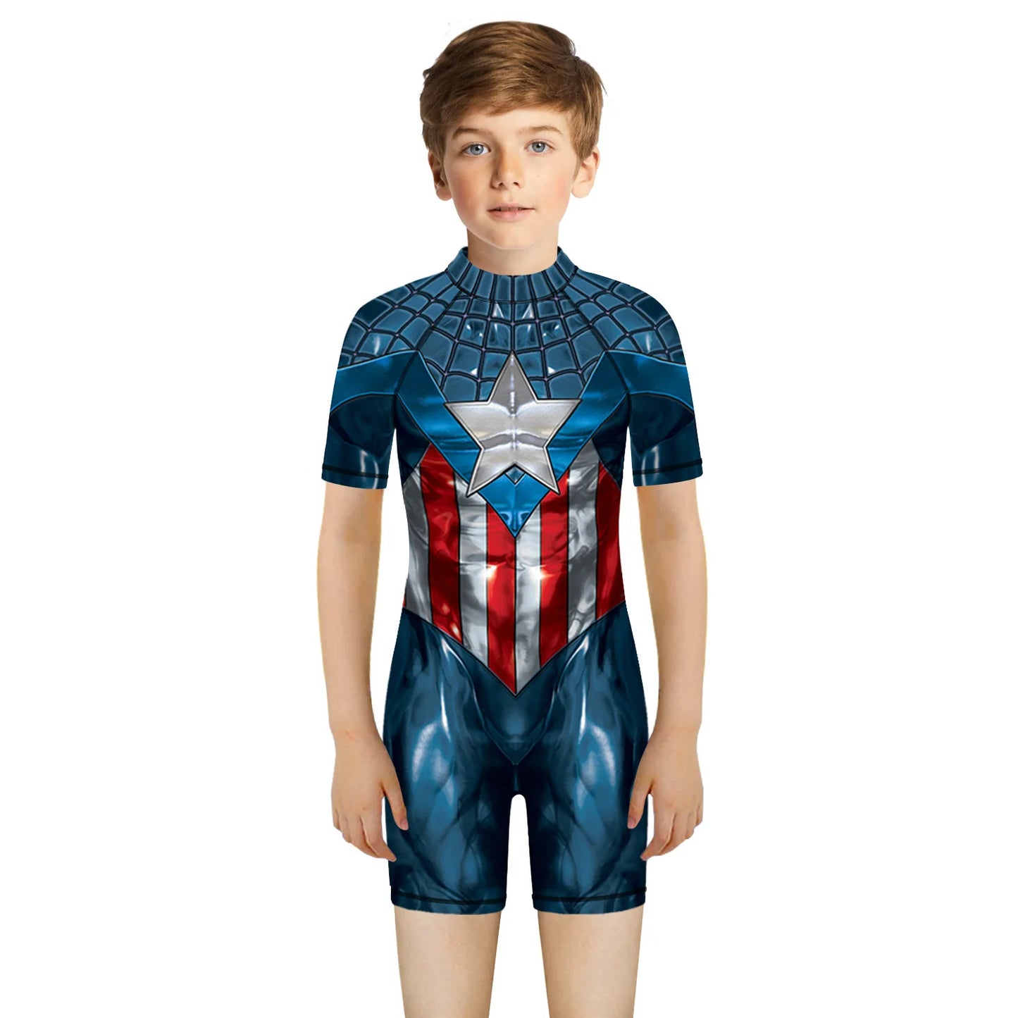 Children One Pieces Swimsuit Superhero 3D Print Playsuit Child Short Sleeve Swimwear Beach Bathing Suit Swim Wear For Boys Girls
