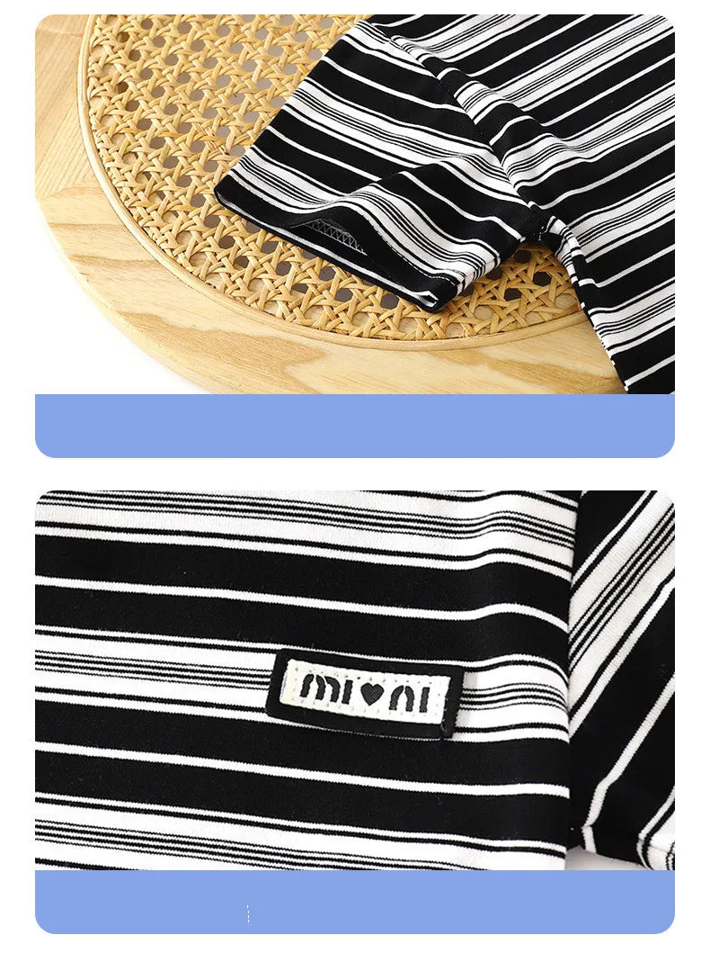 New Summer Children's Top and Bottom Clothes Set Striped Casual Sports Short Sleeve Two Piece Set Clothing