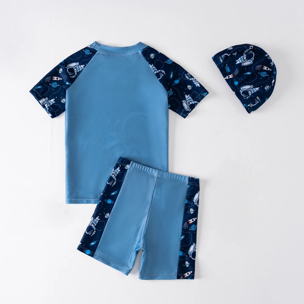 Summer Children's Swimsuit Boy Short Sleeve Beachwear Anstronaut Kids Cartoon Cute Quick Drying Boys Swimsuit Set Boys Swim Suit