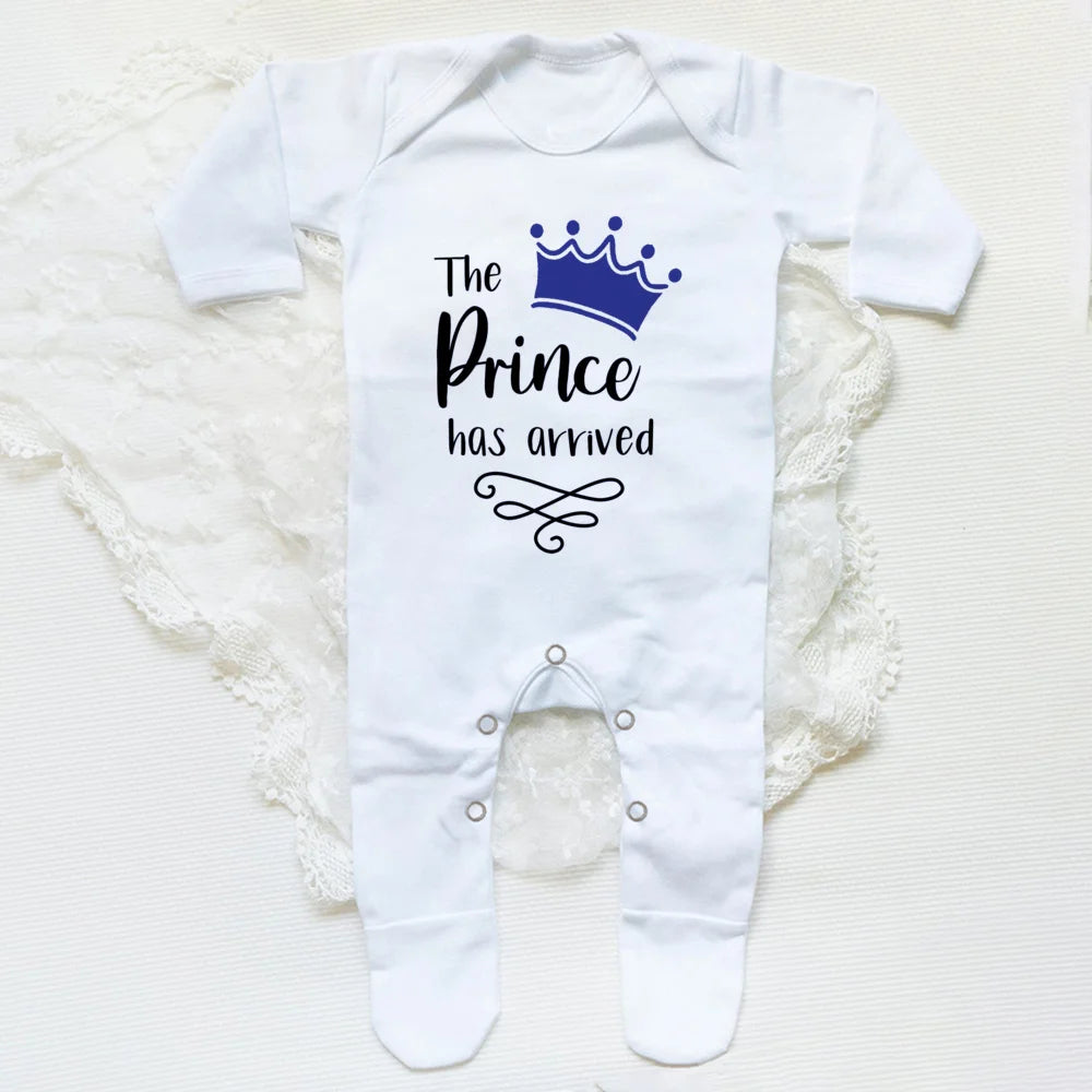 The Prince Has Arrived Print Baby Babygrow Sleepsuit Vest Bodysuit Newborn Boys Coming Home Hospital Clothes Infant Shower Gift