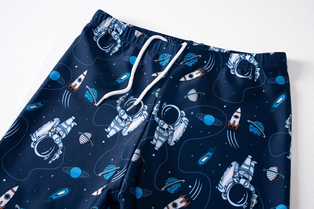 Summer Children's Swimsuit Boy Short Sleeve Beachwear Anstronaut Kids Cartoon Cute Quick Drying Boys Swimsuit Set Boys Swim Suit