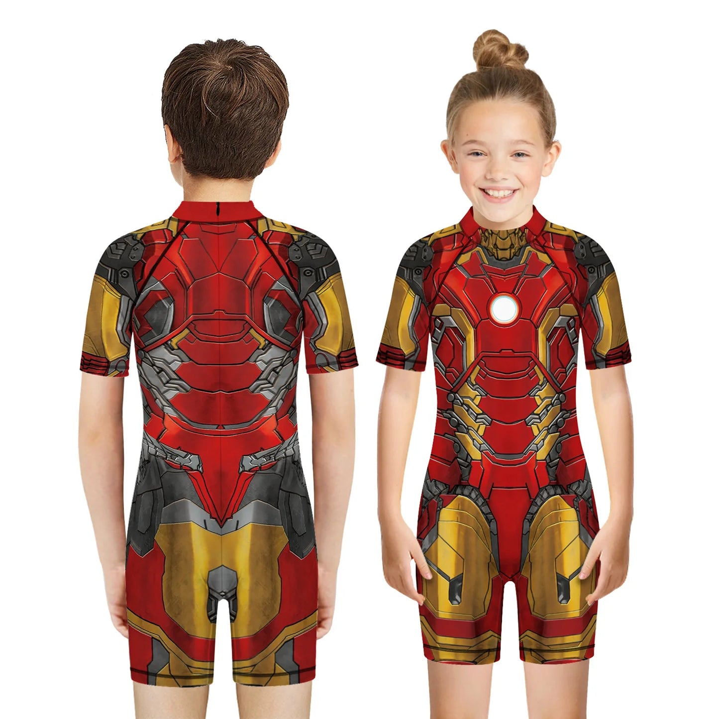 Children One Pieces Swimsuit Superhero 3D Print Playsuit Child Short Sleeve Swimwear Beach Bathing Suit Swim Wear For Boys Girls