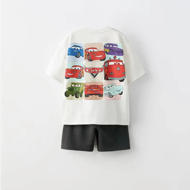 1-6 Age Boys Clothes Casual Tracksuit Printed Cartoon Car Kids Short Sleeve Suit Summer Fashion T-shirt Shorts 2piece Set 2025