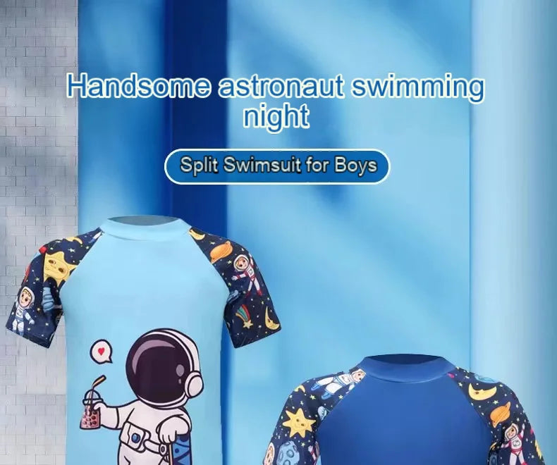 Summer Set Cartoon Print Kids Boys Swimwear Children's Swimsuit  Surfing Suit Swimming Clothes For Boy Beachwear with Hat