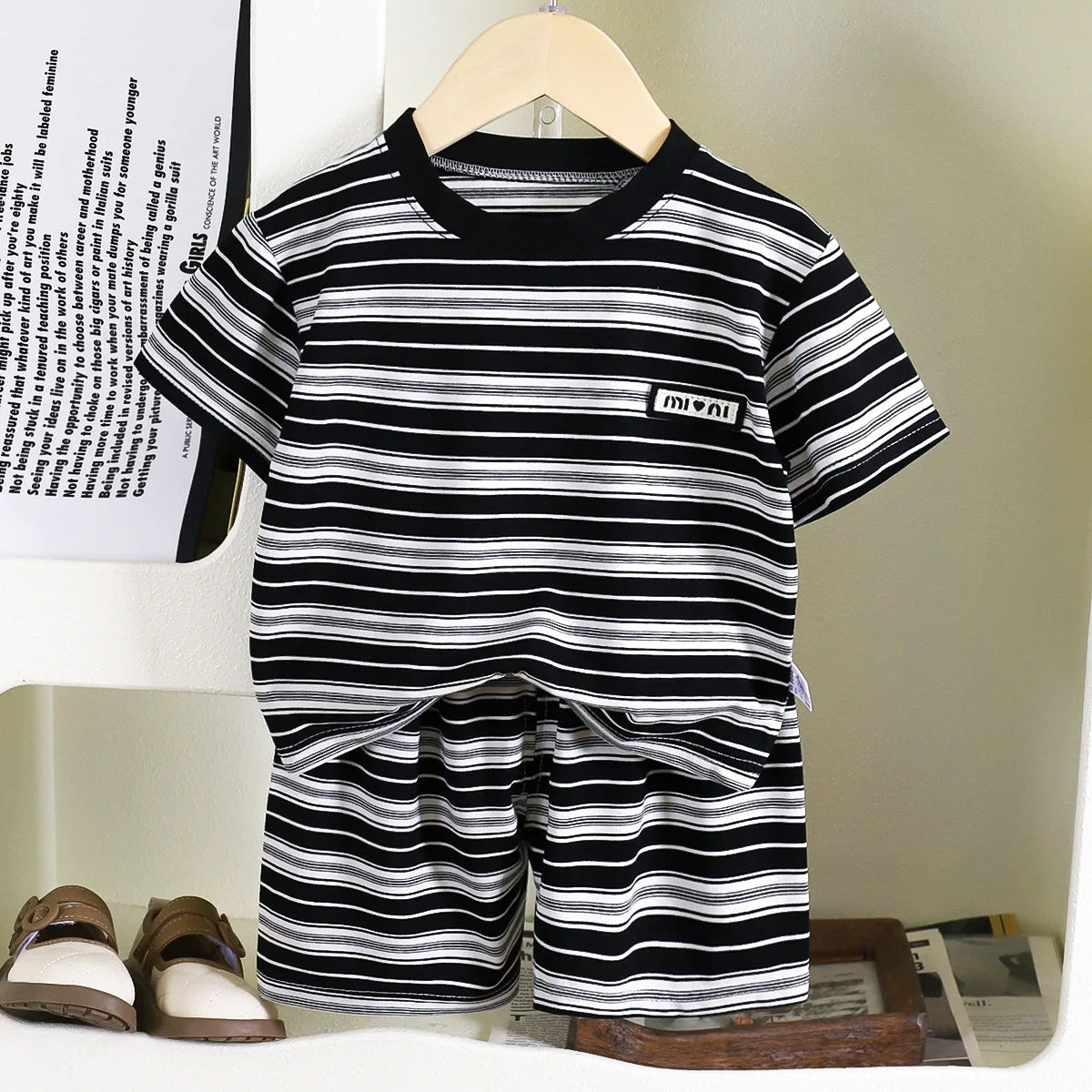 New Summer Children's Top and Bottom Clothes Set Striped Casual Sports Short Sleeve Two Piece Set Clothing