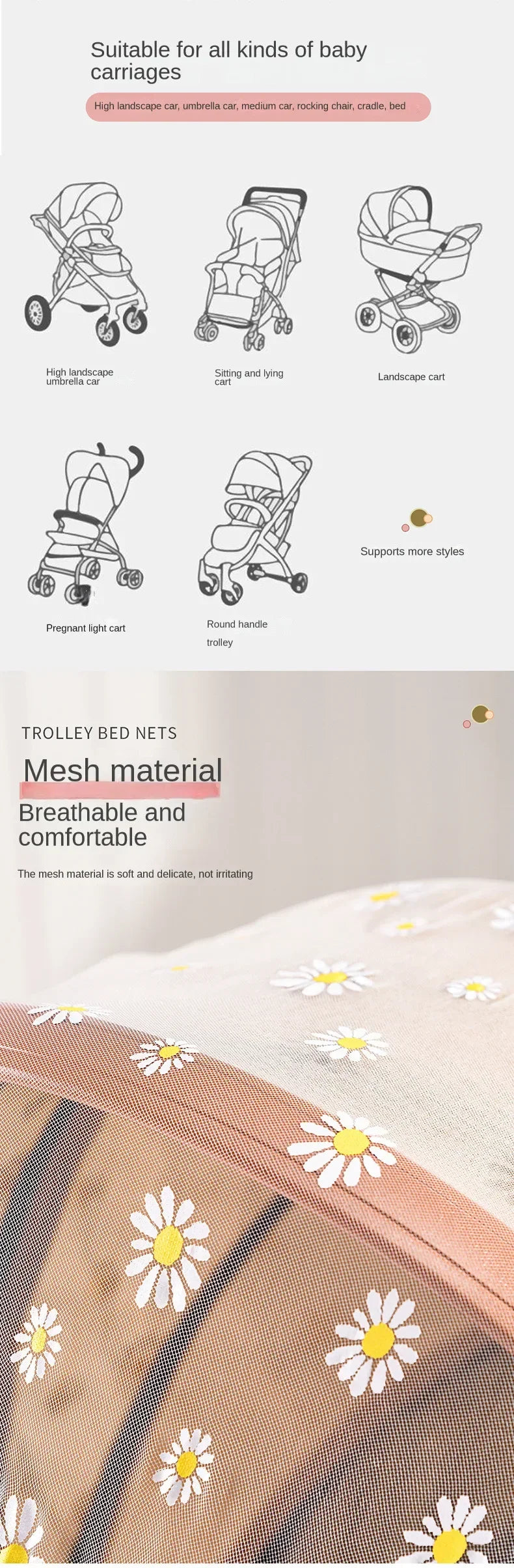 Baby Stroller Mosquito Net Pushchair Cart Insect Shield Net Baby Stroller Accessories Mesh Safe Infants Protection Mesh Cover