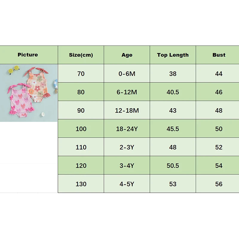 1-6T Toddler Girl Rash Guard Swimsuit Floral/Bowknot Print Sleeveless Tie Up Bathing Suit Beach Holiday Swimwear