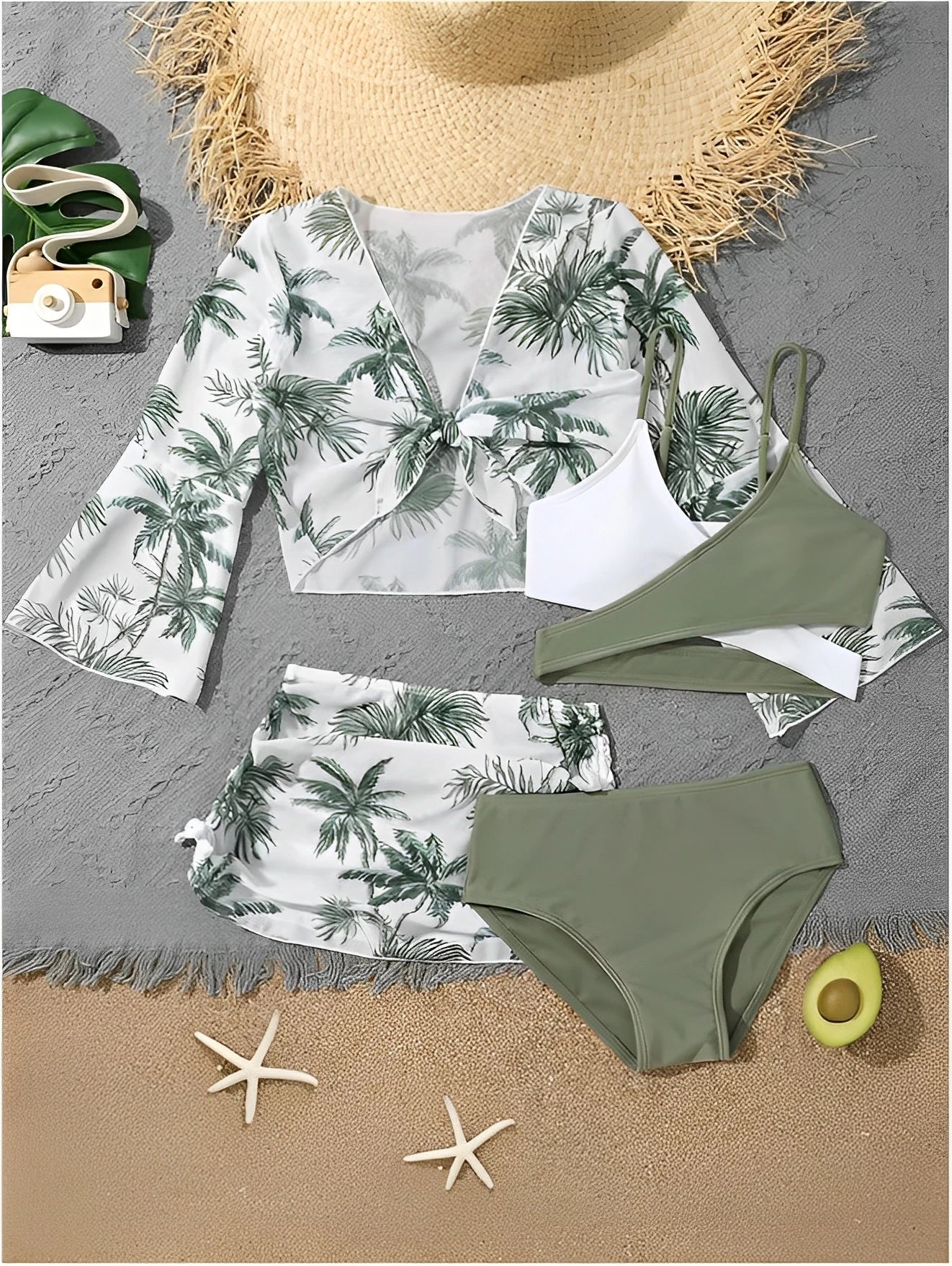 4 Pieces Bikini Top & Skirt 2025 Girls Swimsuit Kids High Waist Swimwear Children Bathers Bathing Swimming Swim Suit Beachwear