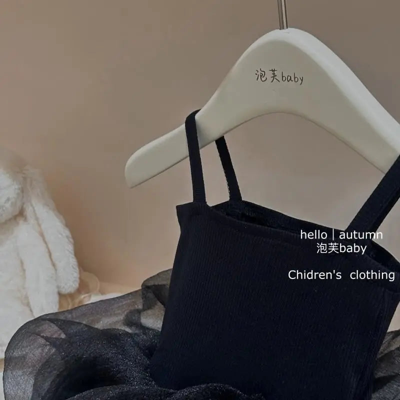 Little Black Dress 2025 Summer New Product Stylish Girls' Dress Korean Version Children's Baby Strap Princess Dress