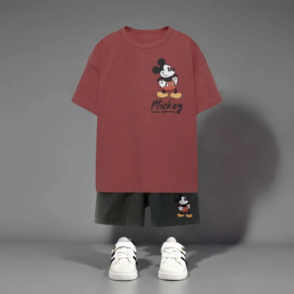 1 2 3 5 7years Boys Clothes Summer Short Sleeve Suit Cartoon Mickey T-shirt Shorts Kids Two Piece Set Children's Wear Tracksuits