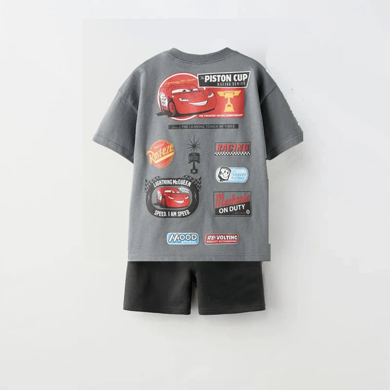 1-6 Age Boys Clothes Casual Tracksuit Printed Cartoon Car Kids Short Sleeve Suit Summer Fashion T-shirt Shorts 2piece Set 2025