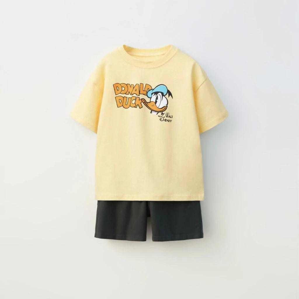 Child Short Sleeve Outfits Casual Loose Crewneck Tops+Shorts Two Piece Set Outdoor Wear Kids Cartoon TShirt Loose Shorts Clothes