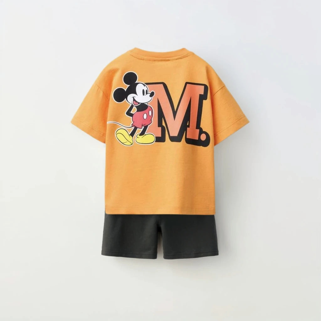 Child Short Sleeve Outfits Casual Loose Crewneck Tops+Shorts Two Piece Set Outdoor Wear Kids Cartoon TShirt Loose Shorts Clothes