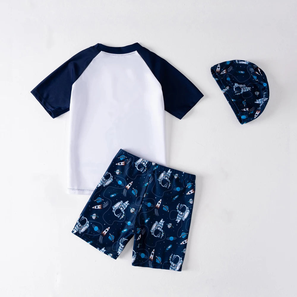 Summer Children's Swimsuit Boy Short Sleeve Beachwear Anstronaut Kids Cartoon Cute Quick Drying Boys Swimsuit Set Boys Swim Suit