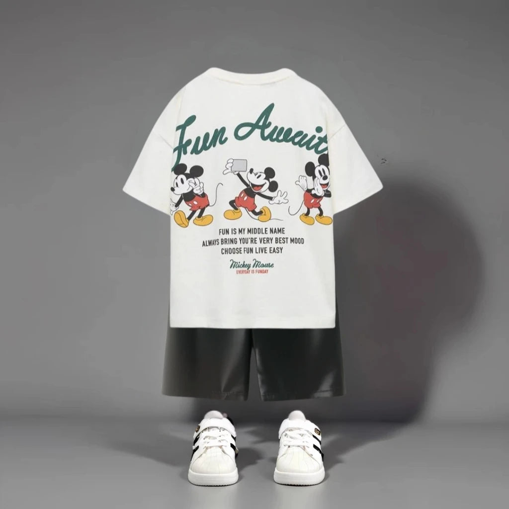 1 2 3 5 7years Boys Clothes Summer Short Sleeve Suit Cartoon Mickey T-shirt Shorts Kids Two Piece Set Children's Wear Tracksuits